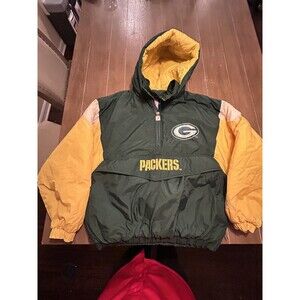 VINTAGE Logo 7 Green Bay Packers NFL Puffer Winter Jacket XL 1/4 Zip Hoodie